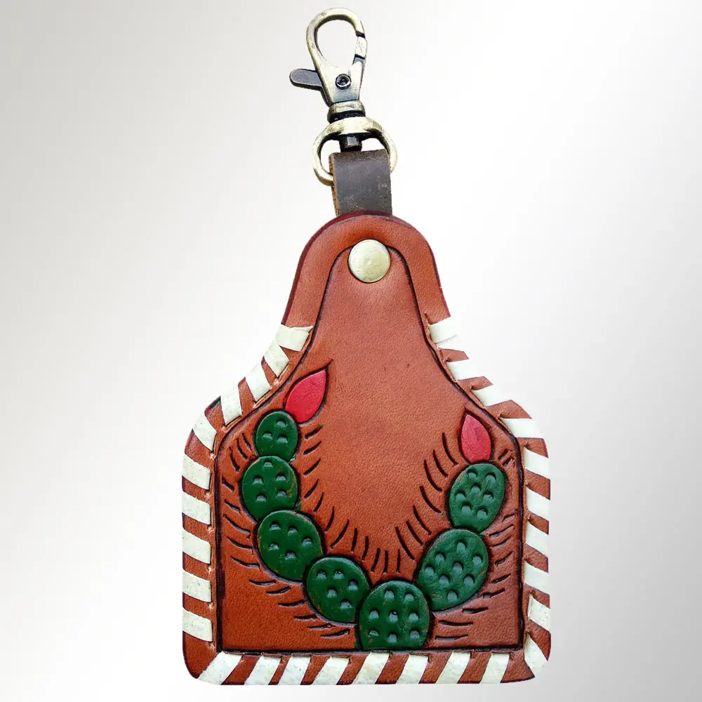 American Darling Adkrx125 Hand Tooled Carved Genuine Leather Keyring 1