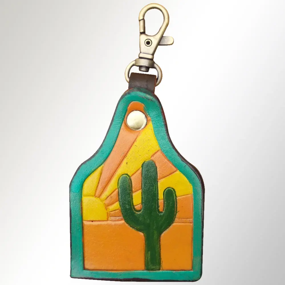 American Darling Adkrx126 Hand Tooled Carved Genuine Leather Keyring 1