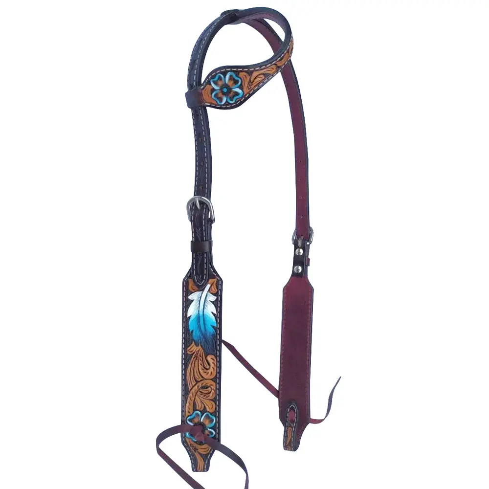 Bar H Equine American Leather Horse Saddle Tack One Ear Headstall Breast Collar Browband Wither Strap Set 2