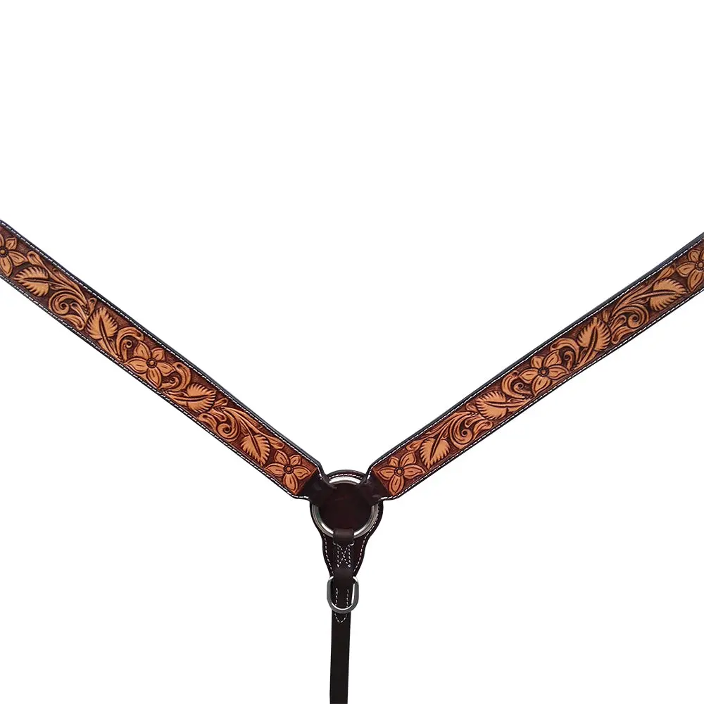 Bar H Equine Genuine Western American Leather Horse Premium Headstall & Breast Collar Set 1