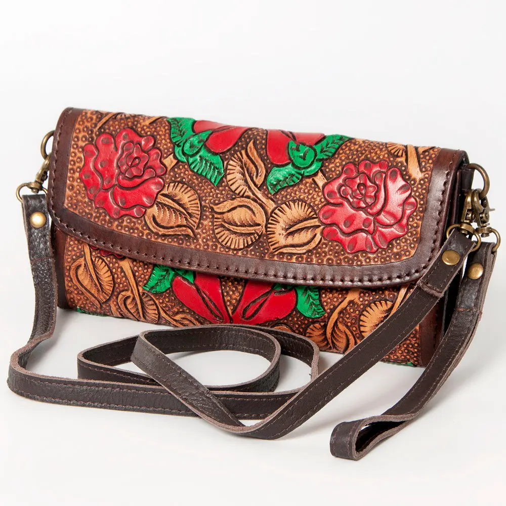 American Darling Women's Small Cross Body Bag Hand Tooled Floral Carved Eco-Friendly Genuine Leather Ykk Zipper 1