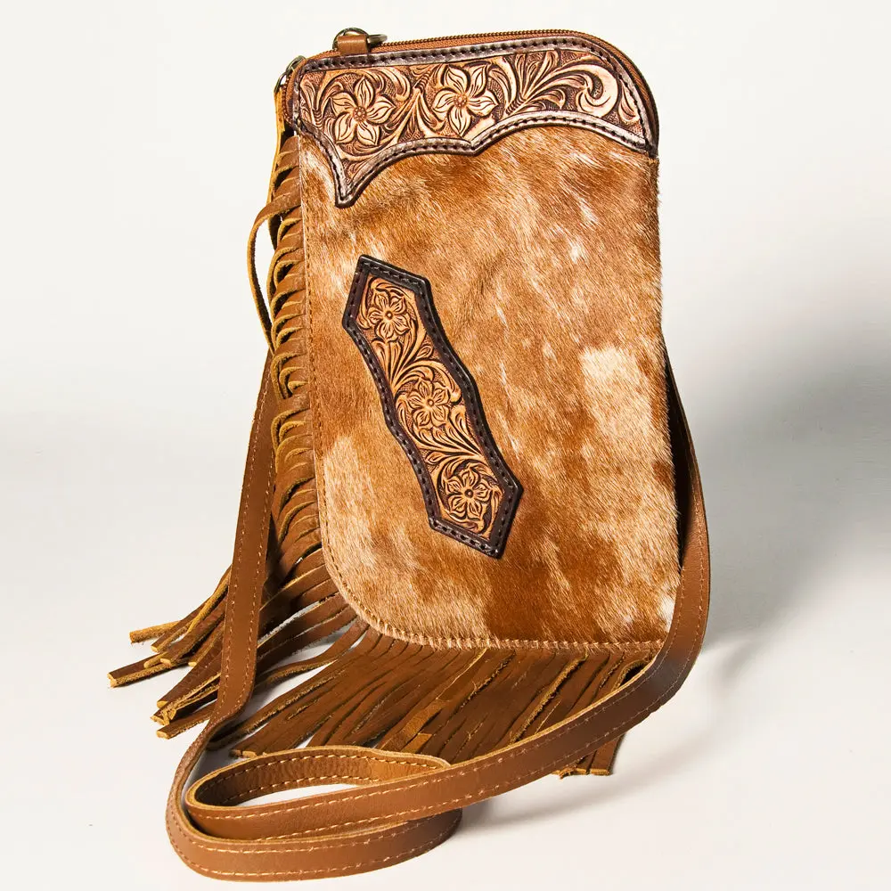 American Darling Women's Hair-On Cowhide Chaps Bag Hand Tooled Fringes Vegetable-Tanned Genuine Leather Ykk Zipper 2