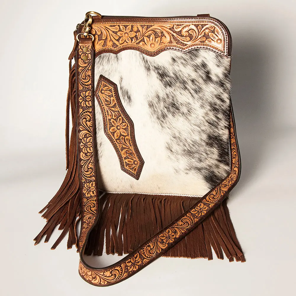 American Darling Women's Hair-On Cowhide Chaps Bag Hand Tooled Fringes Floral Carved Vegetable-Tanned Genuine Leather Ykk Zipper 3