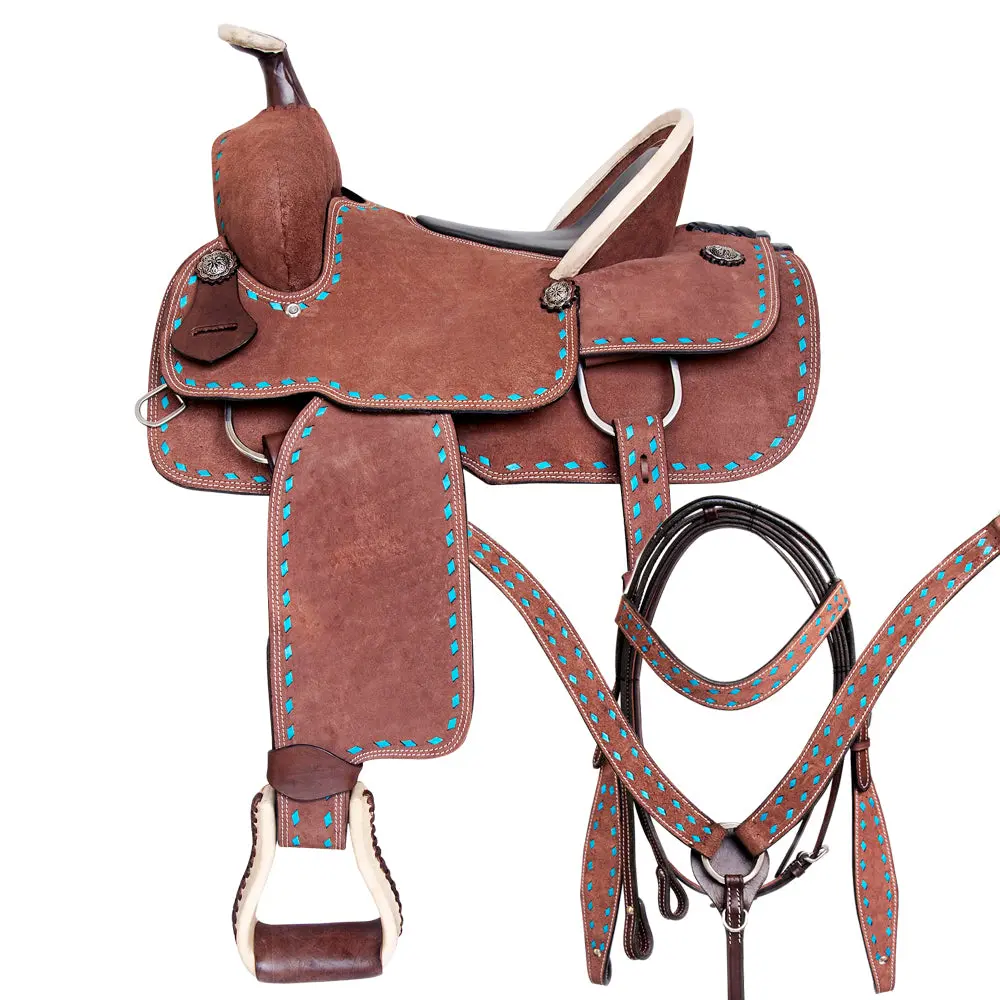 Comfytack Rough Out Western Saddle Leather Trail Tack Brown | Western Saddle | Saddle For Horses | Horse Tack Set 1