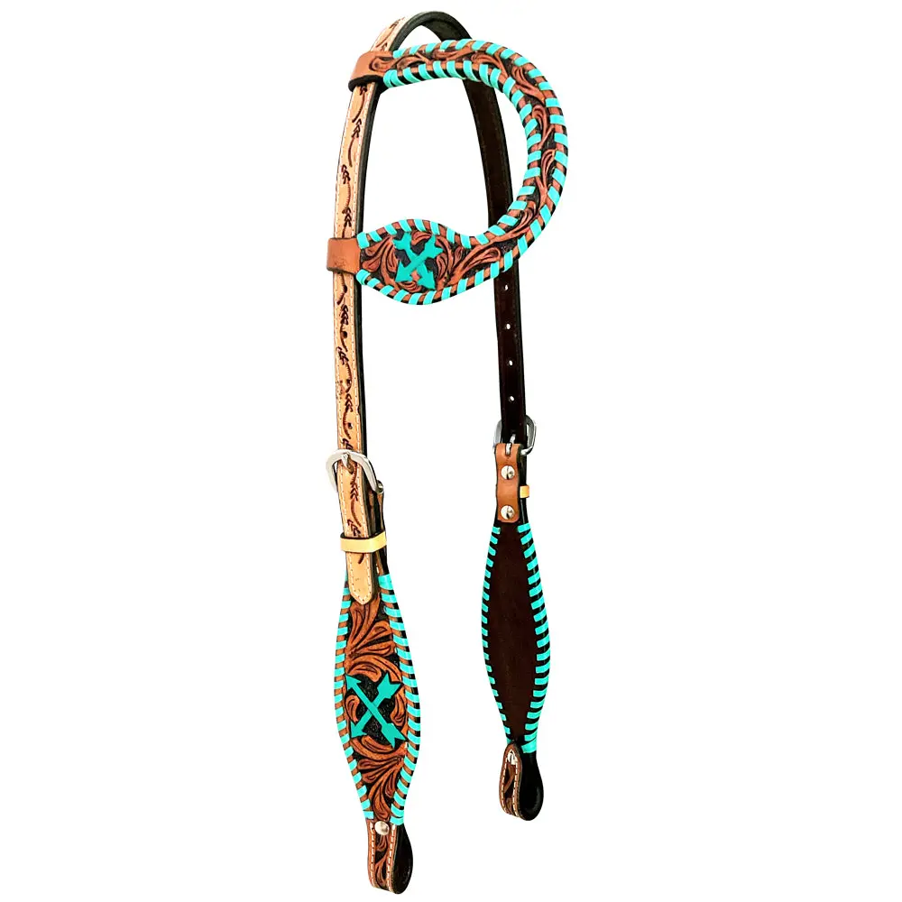 Bar H Equine American Leather Horse Saddle Tack One Ear Headstall | Breast Collar Browband Wither Strap Set Ber258 1
