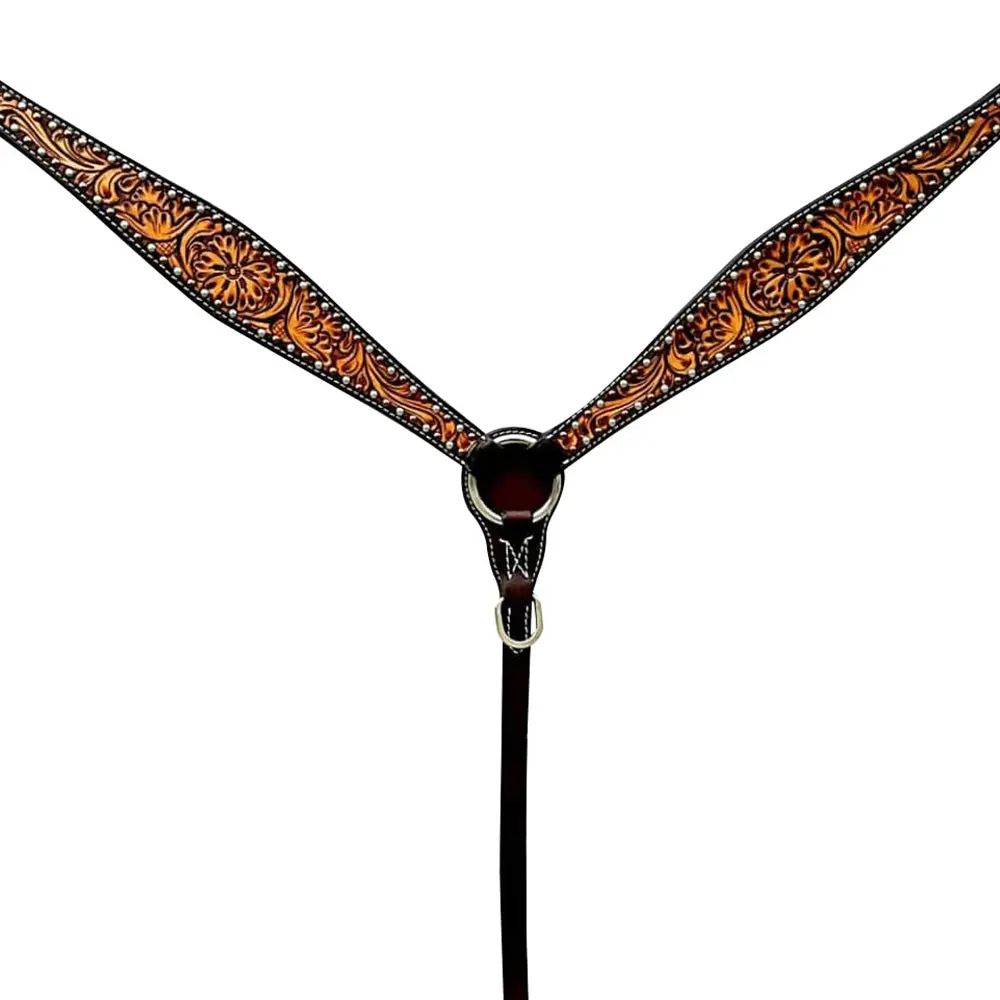 Bar H Equine Genuine Western American Leather Horse Premium Headstall & Breast Collar Set 1