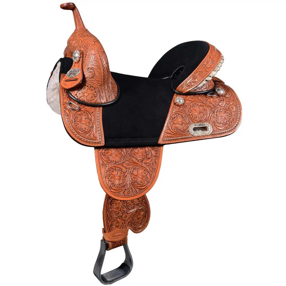 Hilason 15 Treeless Western Trail Barrel Racing American Leather Saddle | Horse Saddle | Western Saddle | Treeless Saddle | Saddle For Horses | Horse Leather Saddle 1