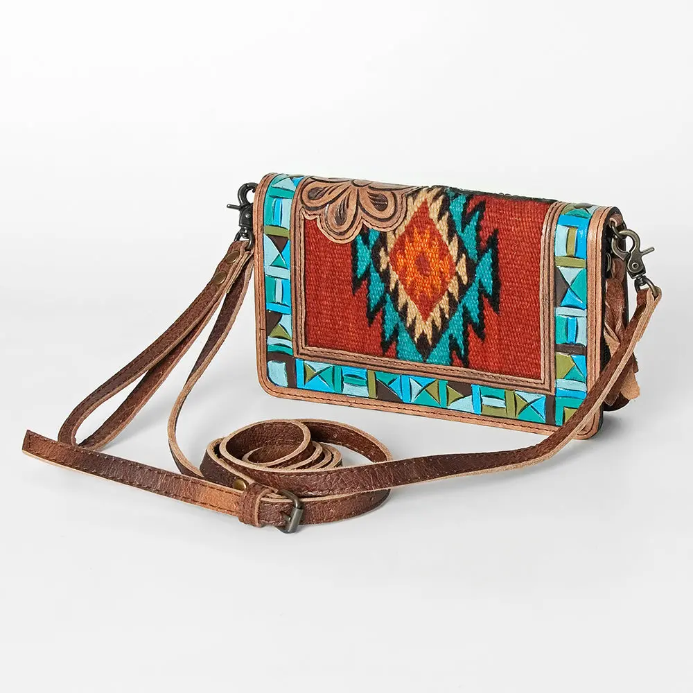 American Darling Small Cross Body Bag For Women, Hand Tooled Floral Leather, Woven Saddle Blanket, Genuine Leather Purse 1
