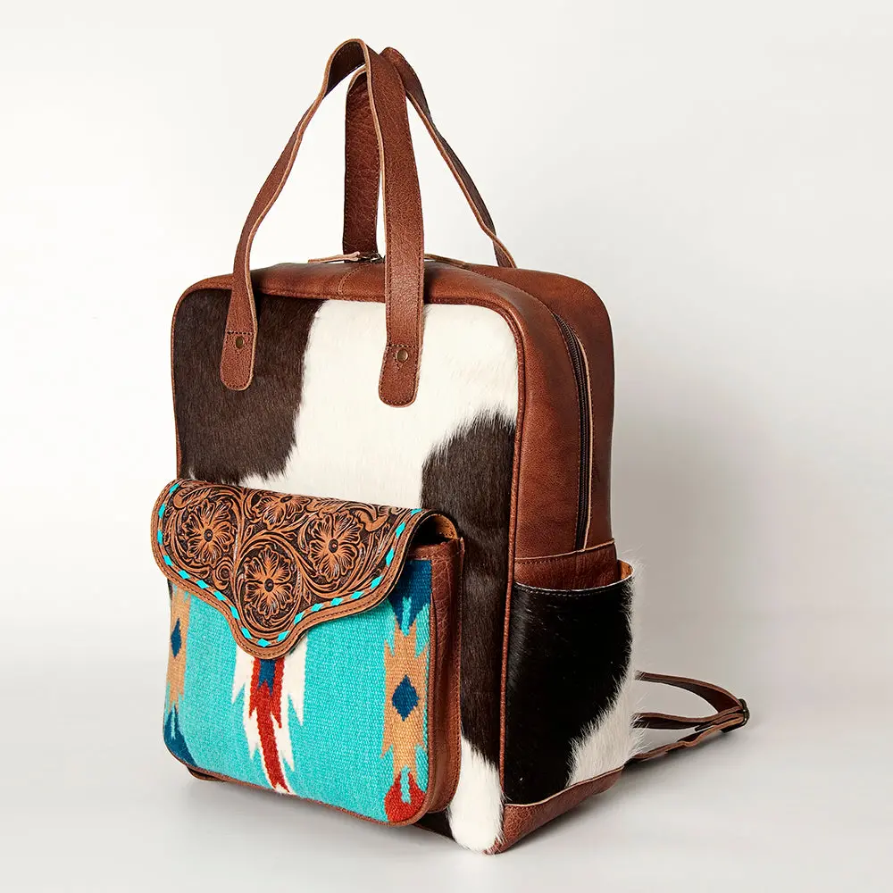 American Darling Backpack, Hand Tooled Floral Leather, Hair-On Cowhide & Woven Saddle Blanket, Western Style Genuine Leather 1