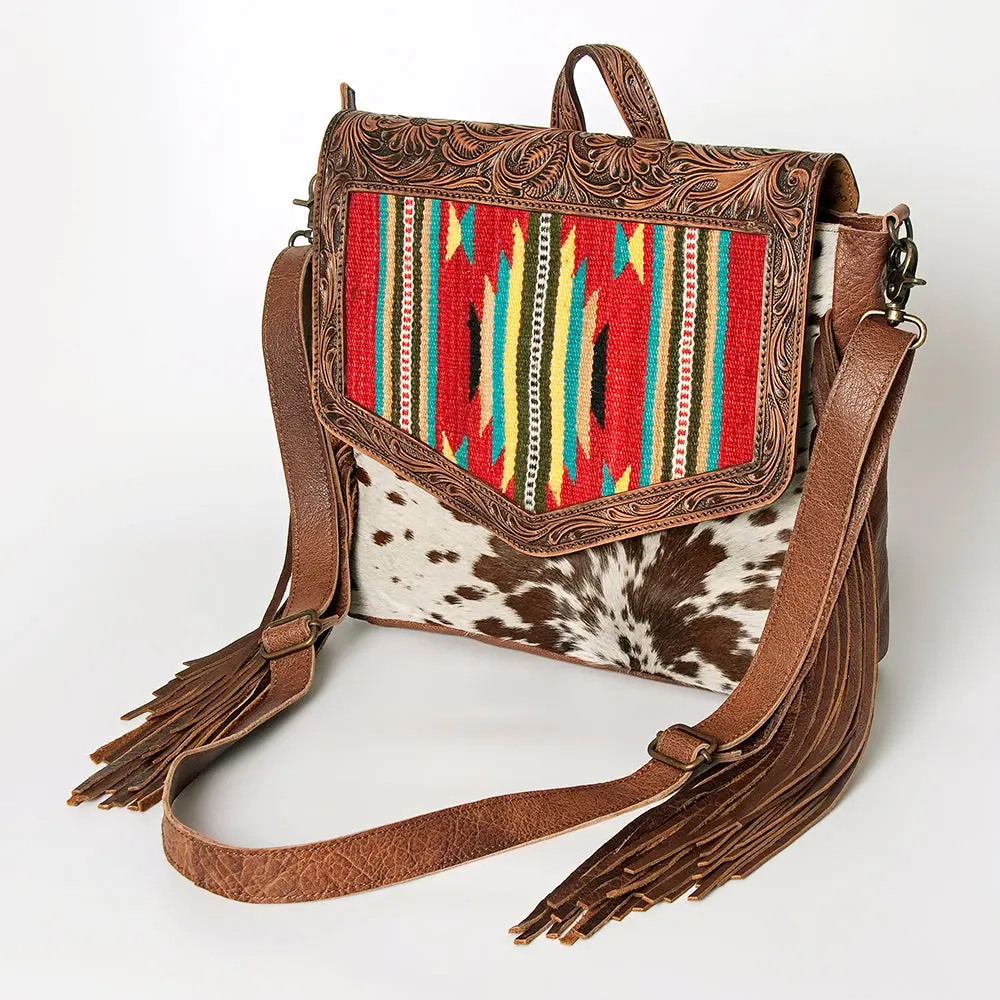 American Darling Messenger Bag For Women, Hand Tooled Floral Leather, Hair-On Cowhide, Saddle Blanket, Genuine Western Leather 4