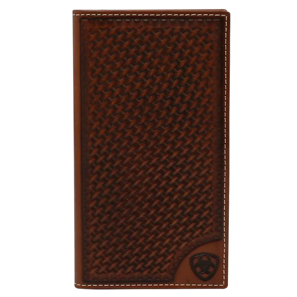 6-1/2 X 3-1/2 Ariat Basketweave Shield Tan Rodeo Wallet 1