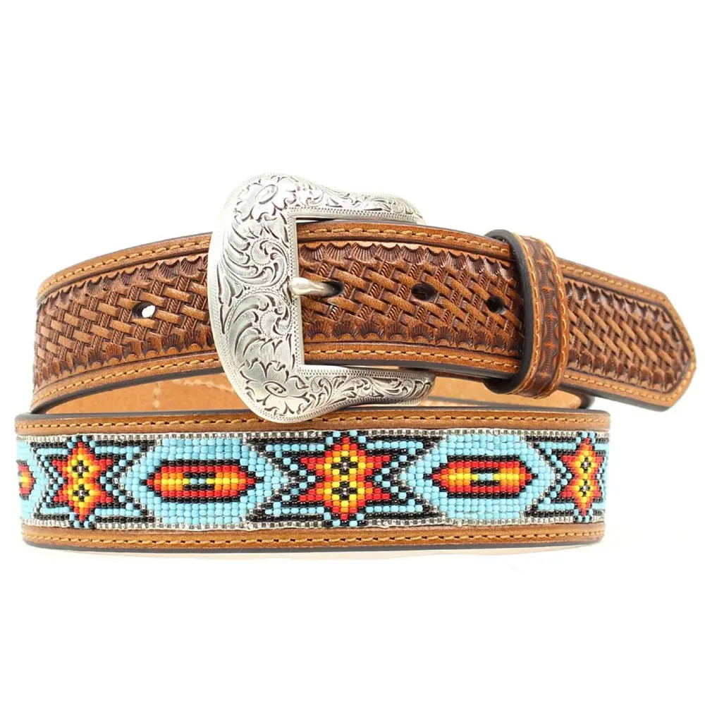 Nocona Mens Basketweave Tabs Aztec Star Bead Inlay 1