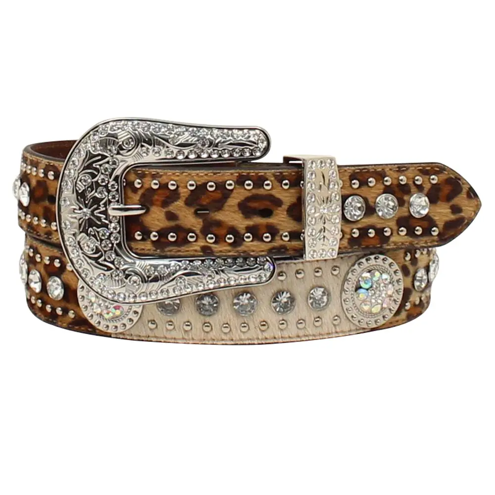 Nocona Women's Calf Hide And Leopard Print Bling Belt 3