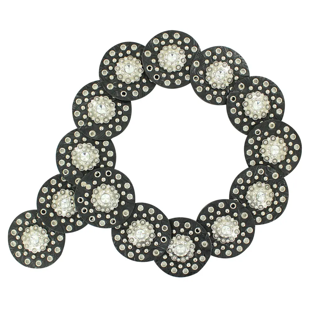 Nocona Women's Disc Concho Belt Sparkling Crystal Centers Silver Studs Medium 1