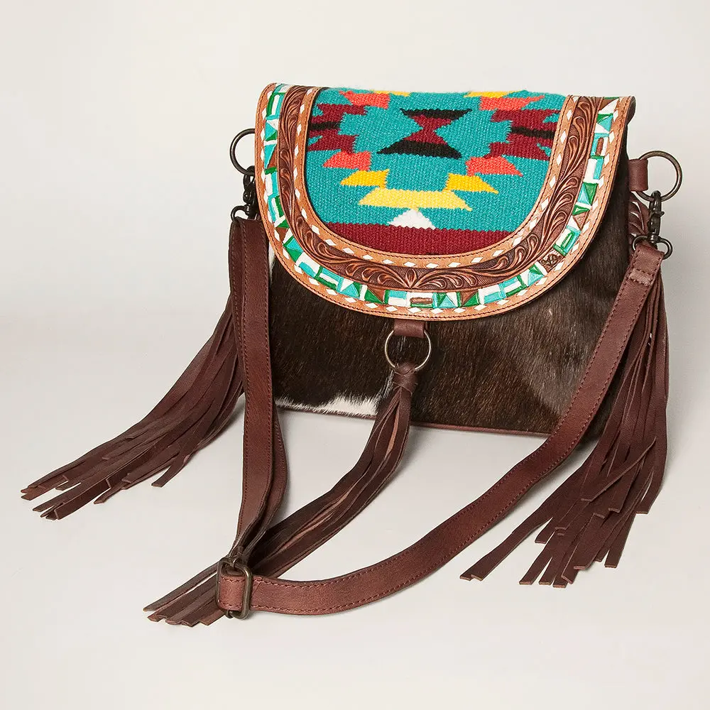 American Darling Messenger Hand Tooled Saddle Blanket Hair On Genuine Leather Women Bag Western Handbag Purse 1