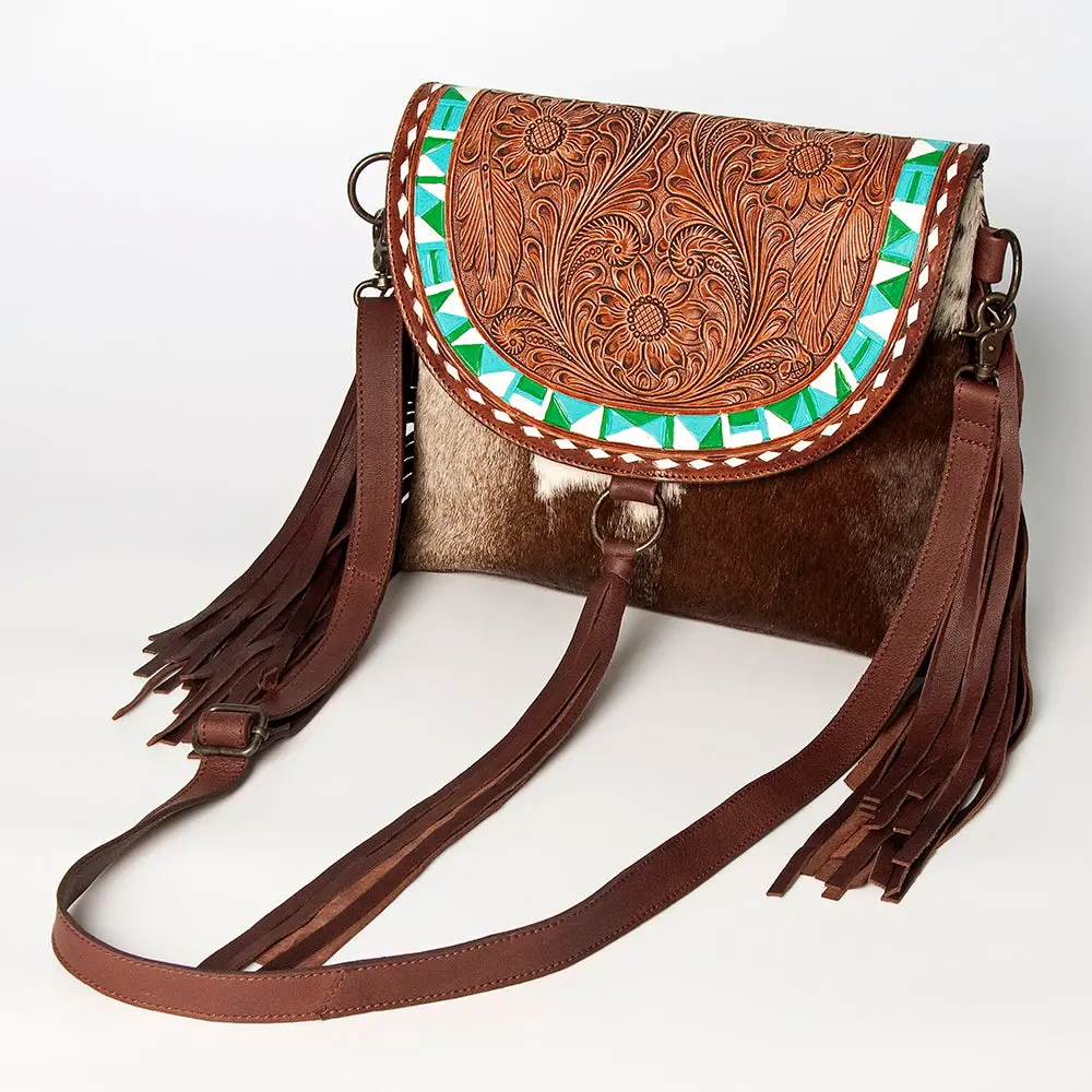 American Darling Messenger Hand Tooled Saddle Blanket Hair On Genuine Leather Women Bag Western Handbag Purse 1