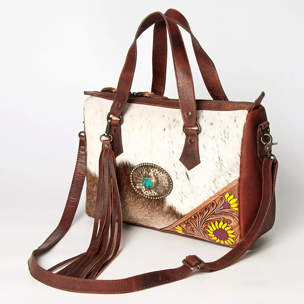 American Darling Briefcase Hand Tooled Hair-On Genuine Leather Women Bag Western Handbag Purse 1