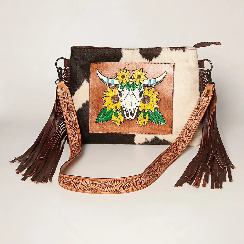 American Darling Crossbody Hand Tooled Hair-On Genuine Leather Women Bag Western Handbag Purse 1