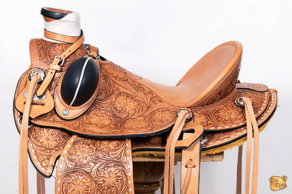 Hilason Western Horse Wade Backstitch Saddle American Leather Trail Barrel Racing | Hand Tooled & Roping For Horses 2