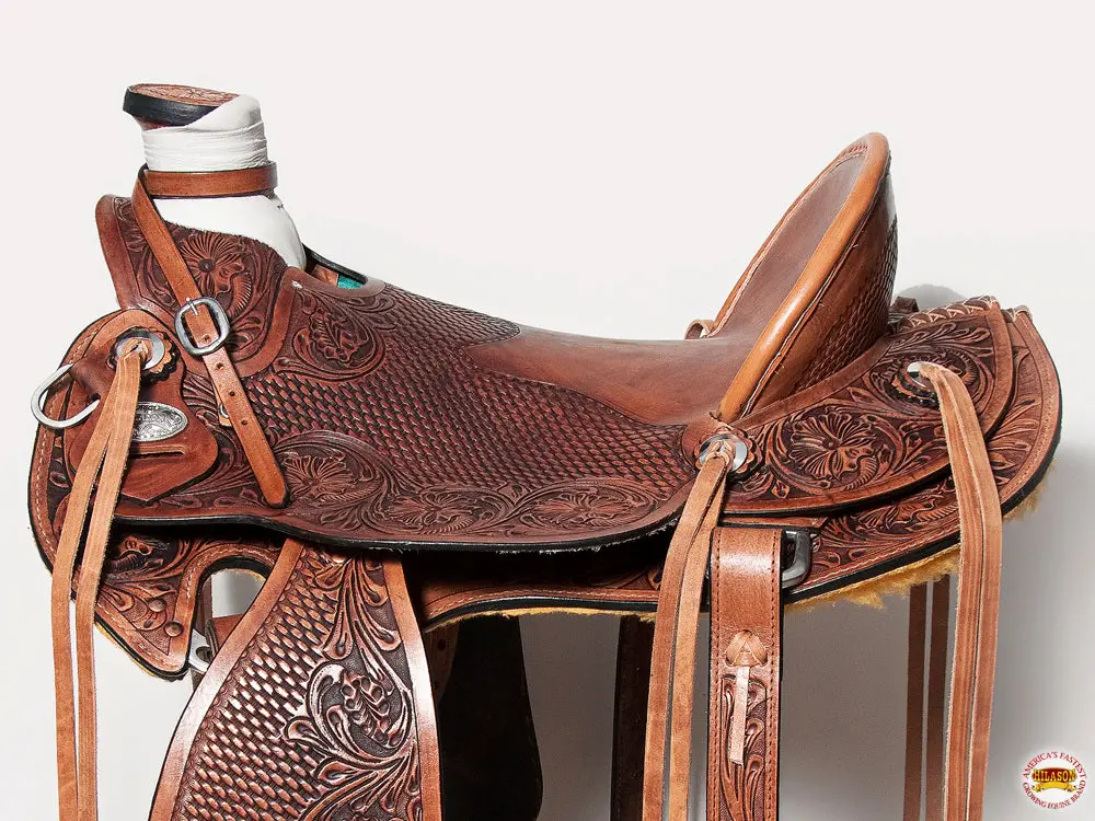 Hilason Western Horse Wade Saddle American Leather Trail Barrel Racing Antique Brown | Hand Tooled 2