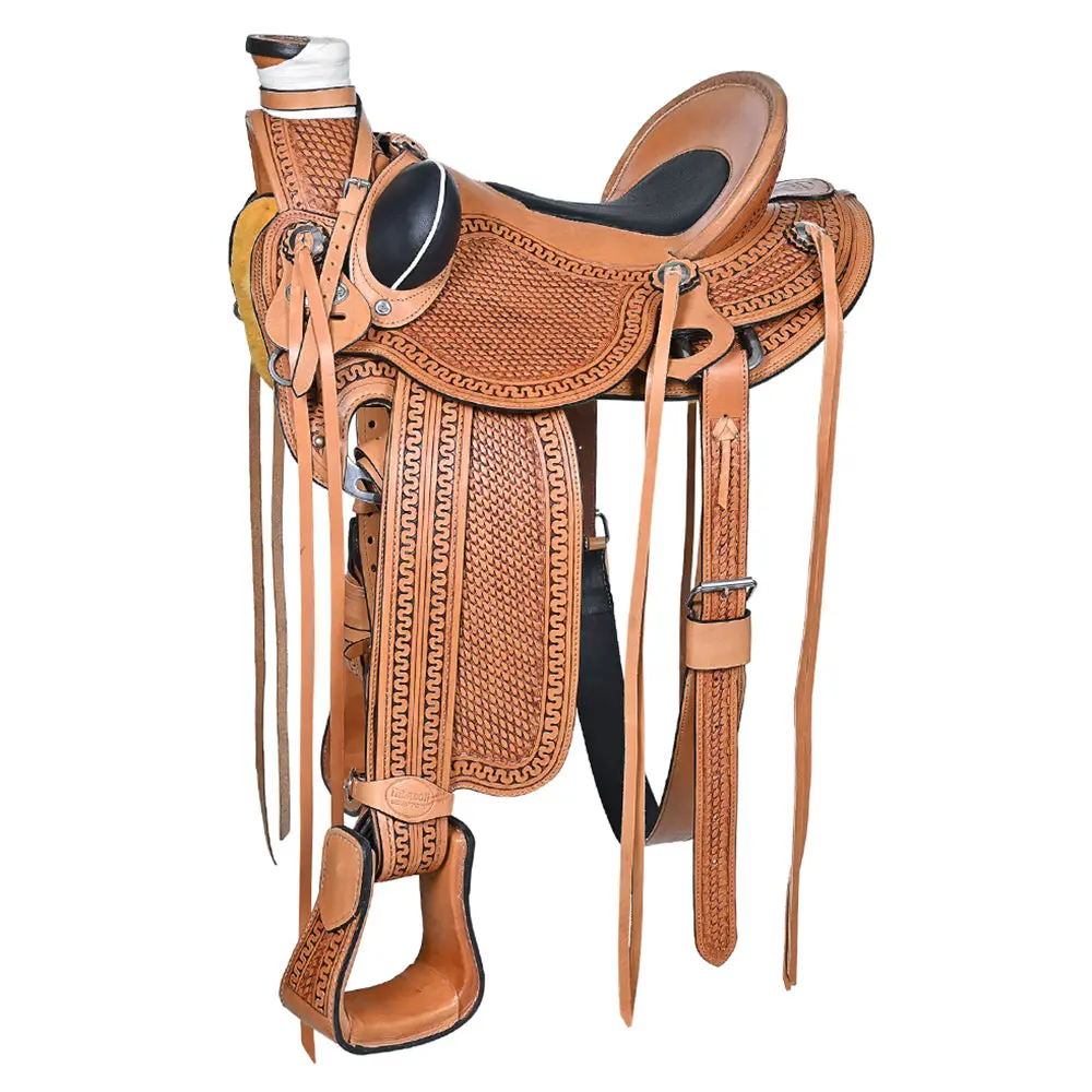 Hilason Western Horse Saddle American Leather Wade Ranch Roping Light Antique Tan | Hand Tooled & For Horses 1
