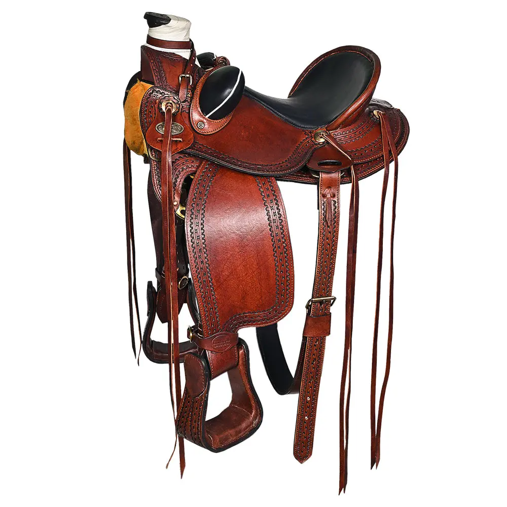 Hilason Western Horse Wade Saddle American Leather Ranch Roping Dark Brown | Hand Tooled & For Horses 1