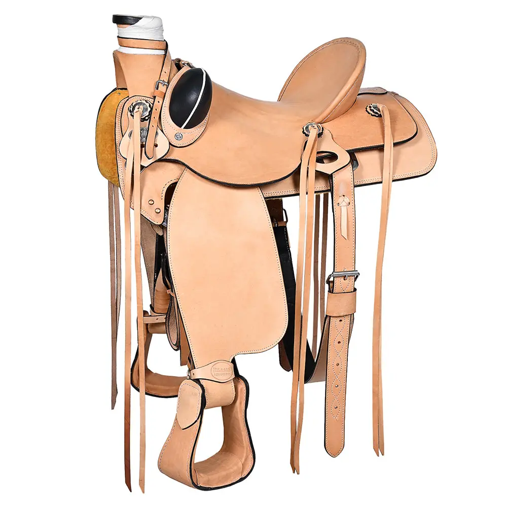 Hilason Western Horse Saddle American Leather Wade Ranch Roping Tan | Hand Tooled & For Horses 1