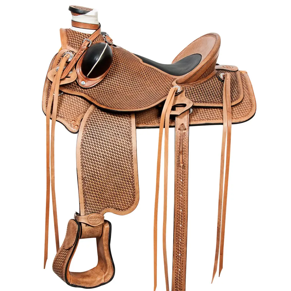 Hilason Western Horse Saddle American Leather Wade Ranch Roping Basketweave Brown | Hand Tooled & For Horses 1