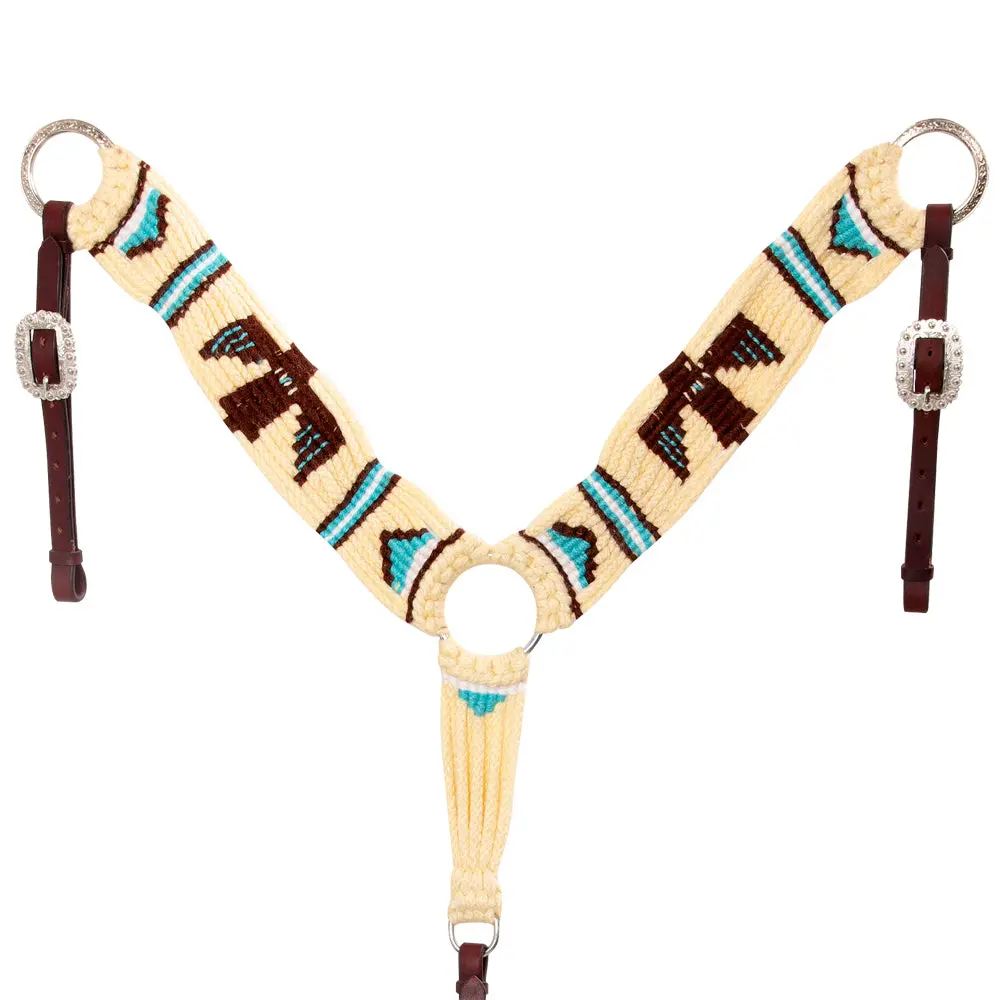 Hilason Horse 100% Wool Breast Collar Hand Woven Off White Western Tack With Leather Straps 6