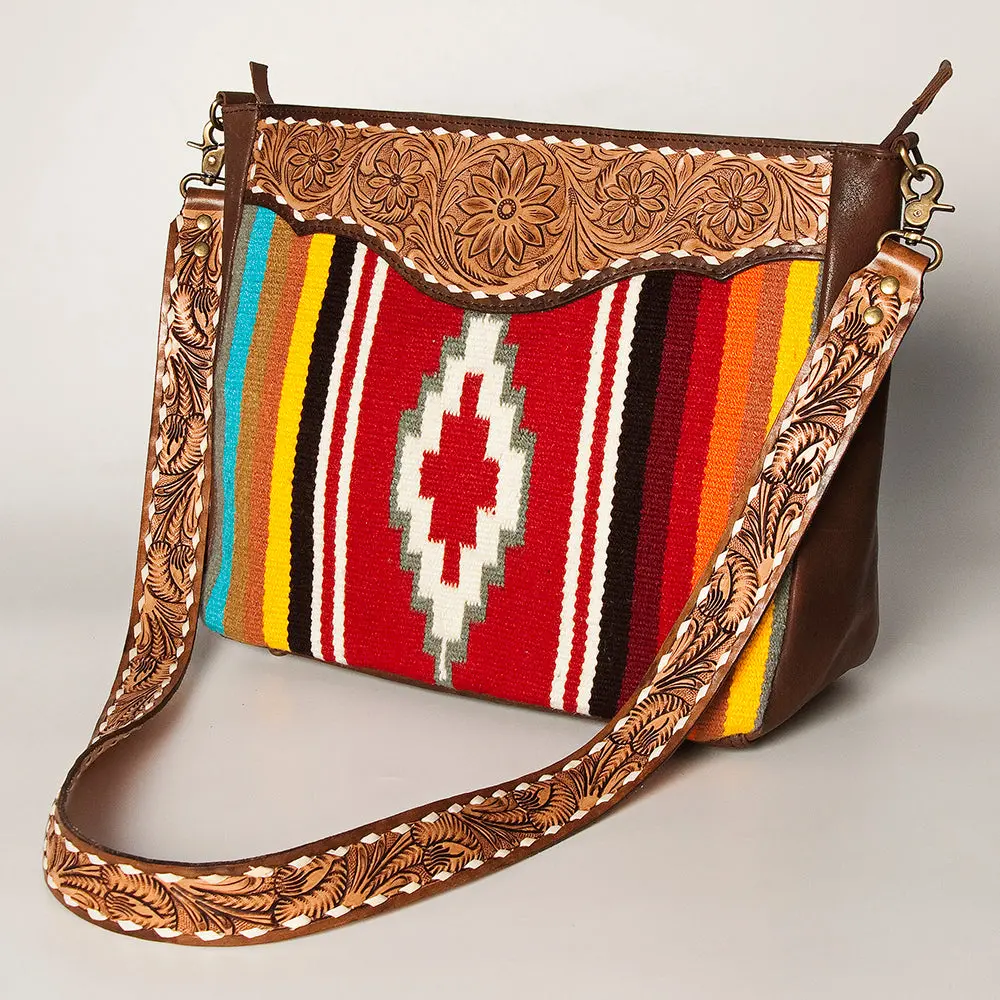 American Darling Women's Messenger Bag Hand Tooled Floral Carved Hand-Woven Saddle Blanket Vegetable-Tanned Genuine Leather 1