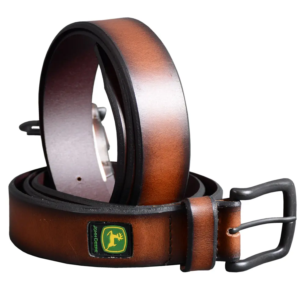 John Deere Mens Belt 1 1-2 In Brown With Brass Buckle 1