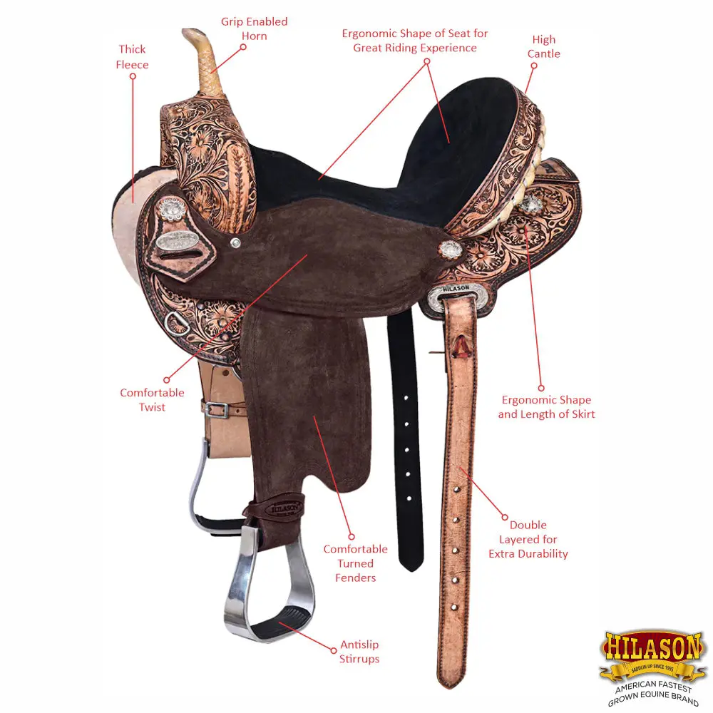 16 In Hilason Western Horse Barrel Racing Saddle Trail American Leather Brown 2