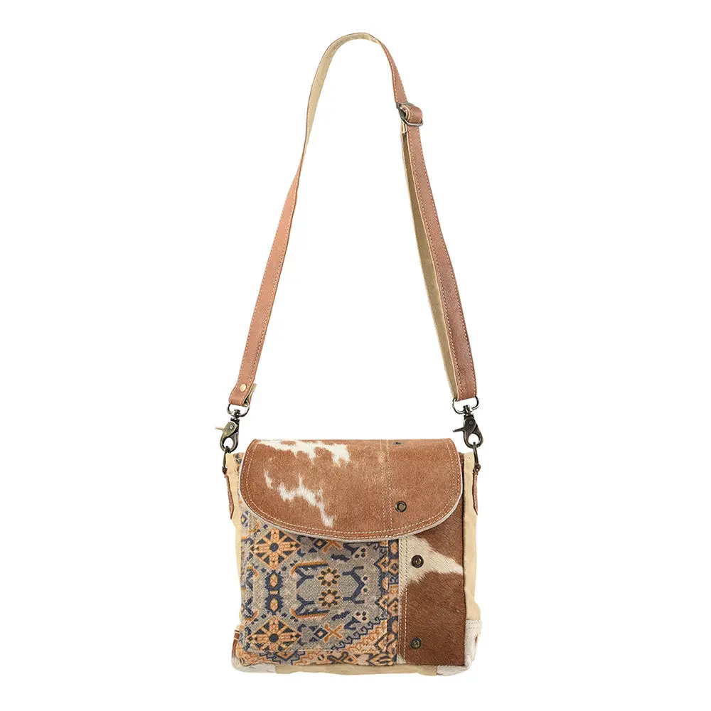 Ohlay Messenger Upcycled Wool Canvas Hair-On Genuine Leather Women Bag Western Handbag Purse 1