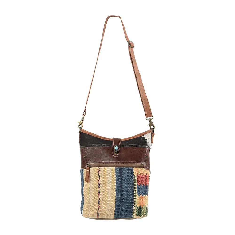 Ohlay Large Crossbody Upcycled Wool Canvas Embossed Hair-On Genuine Leather Women Bag Western Handbag Purse 1