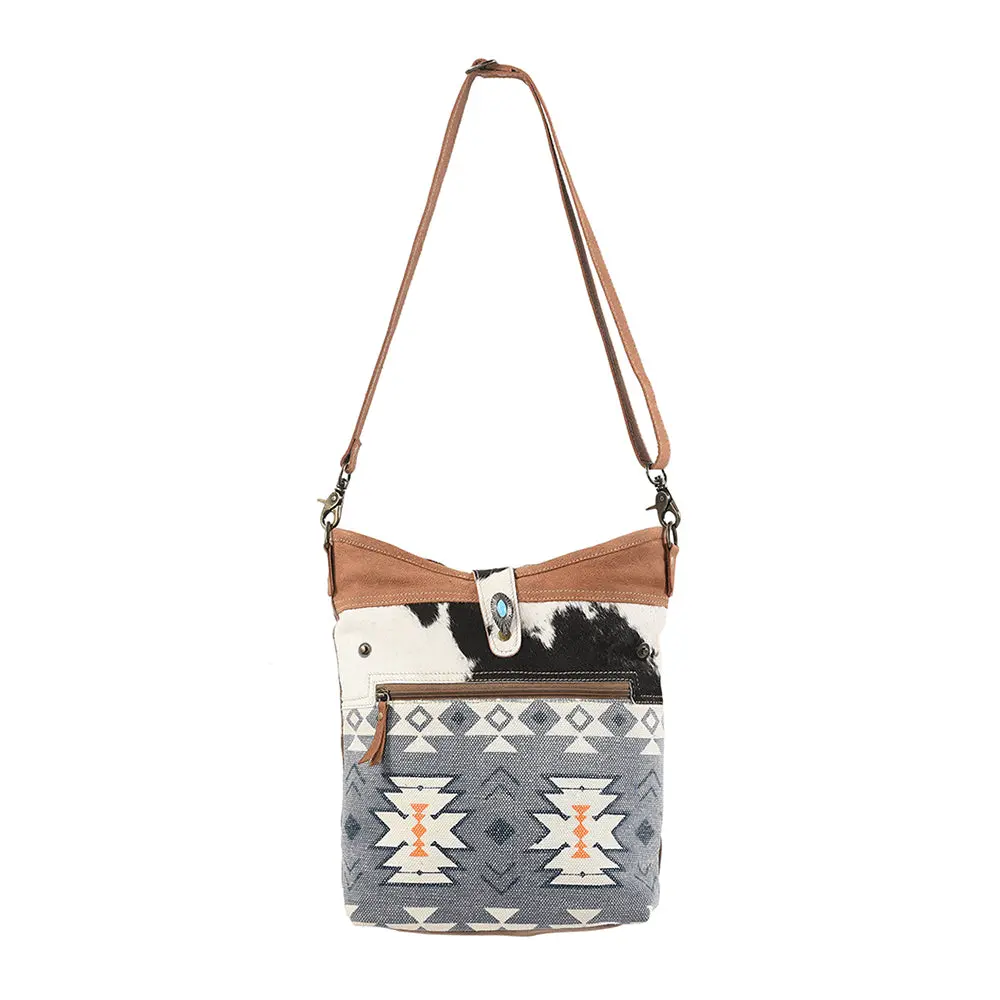 Ohlay Large Crossbody Upcycled Canvas Hair-On Genuine Leather Women Bag Western Handbag Purse 1