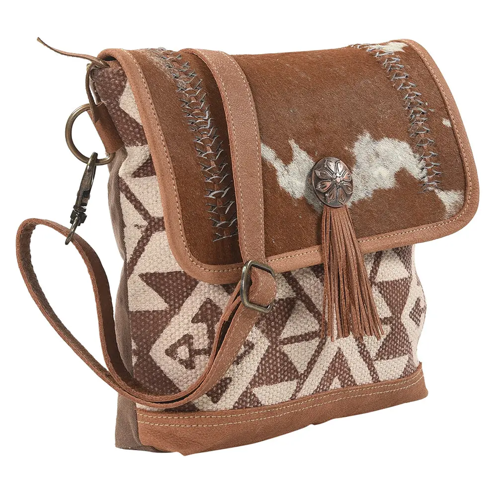 Ohlay Messenger Upcycled Wool Canvas Hair-On Genuine Leather Women Bag Western Handbag Purse 1