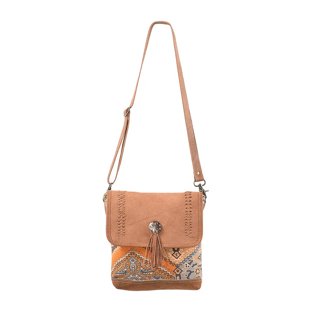 Ohlay Messenger Upcycled Canvas Hair-On Genuine Leather Women Bag Western Handbag Purse 1