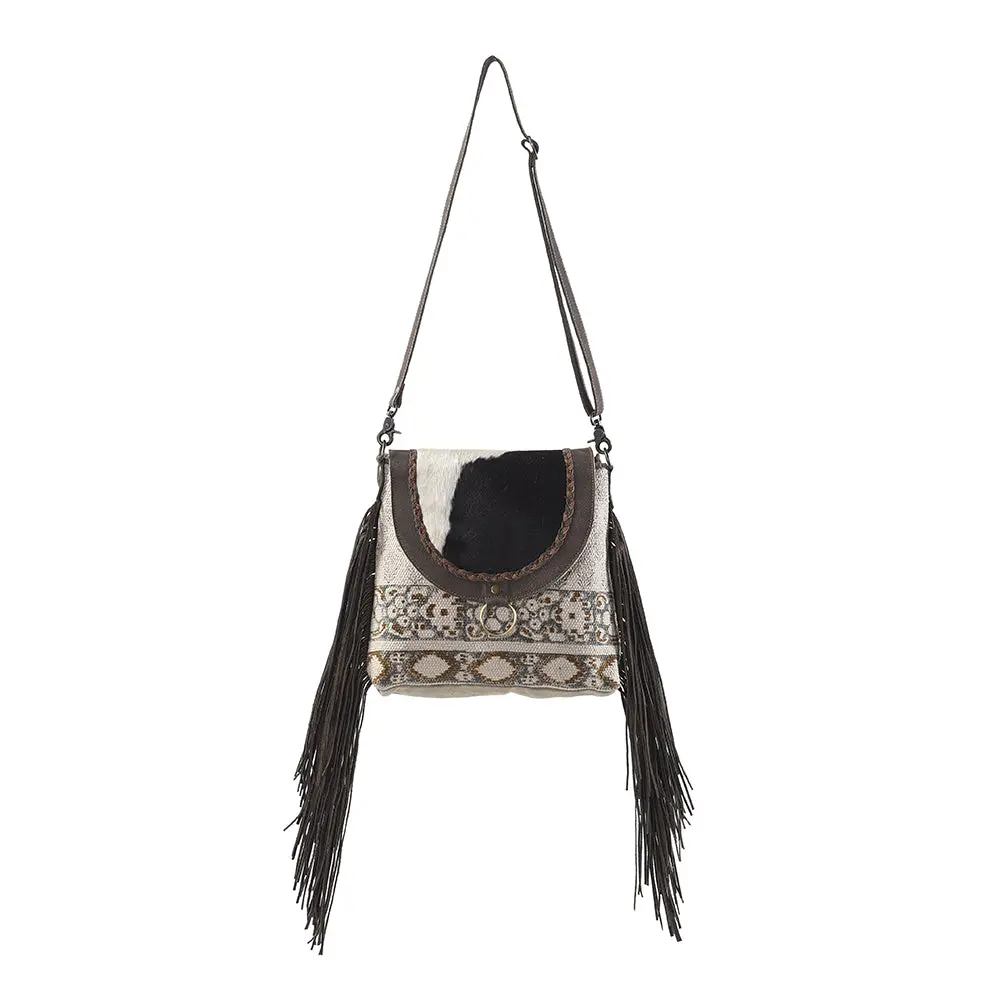 Ohlay Messenger Upcycled Wool Canvas Hair-On Genuine Leather Women Bag Western Handbag Purse 1