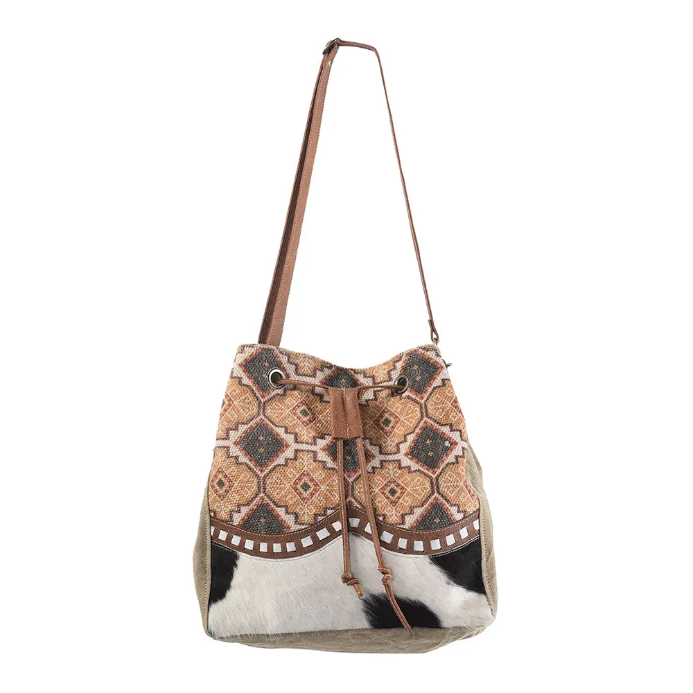 Ohlay Bucket Upcycled Wool Canvas Hair On Genuine Leather Women Bag Western Handbag Purse | Womens Handbags Belt For Summer 1