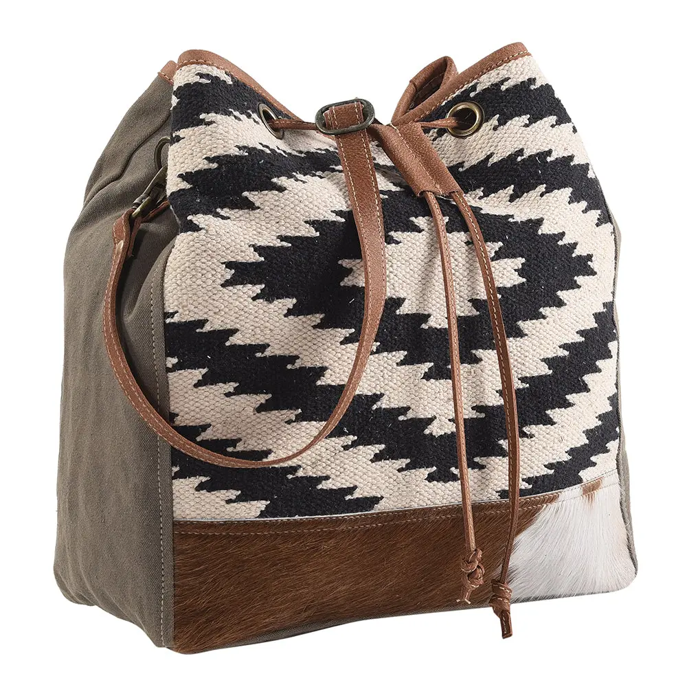 Ohlay Bucket Upcycled Wool Canvas Hair On Genuine Leather Women Bag Western Handbag Purse | Womens Handbags Belt For Summer 1