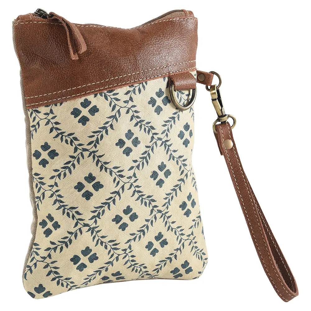 Ohlay Wristlet Upcycled Canvas Genuine Leather Women Bag Western Handbag Purse 1