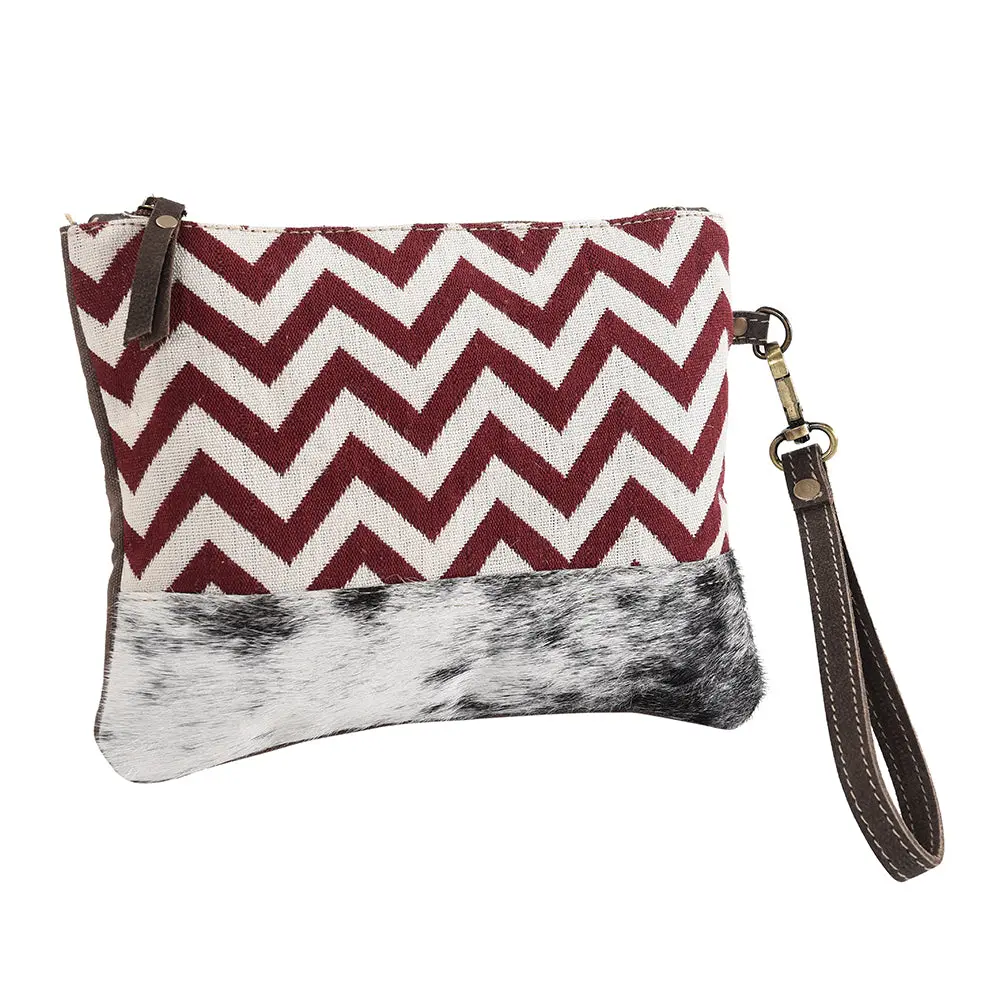 Ohlay Wristlet Upcycled Wool Canvas Hair-On Genuine Leather Women Bag Western Handbag Purse 1
