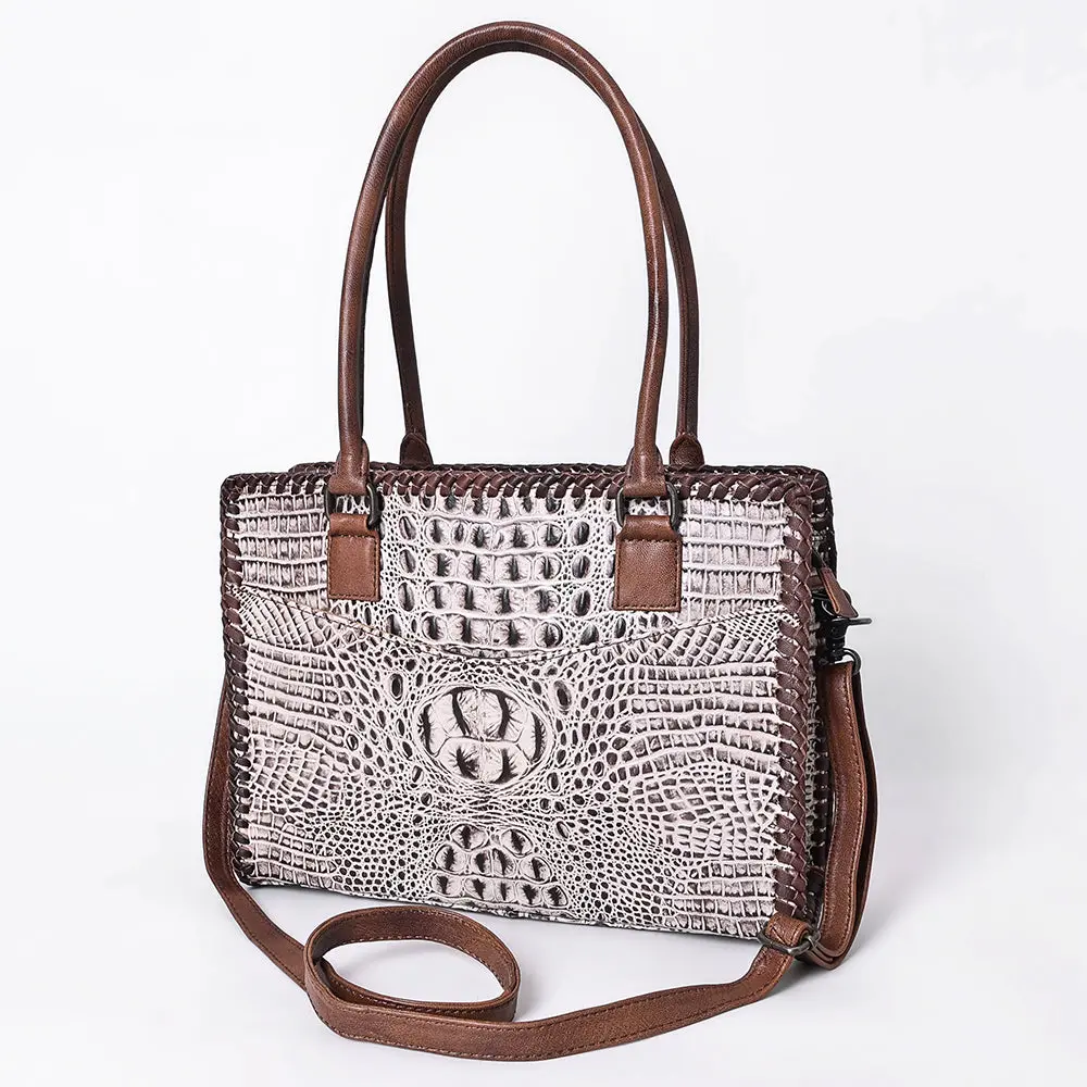 American Darling Tote Bag, Crocodile Embossed Genuine Leather, Braided Western Handbag For Women, Vegetable Tanned Leather 1
