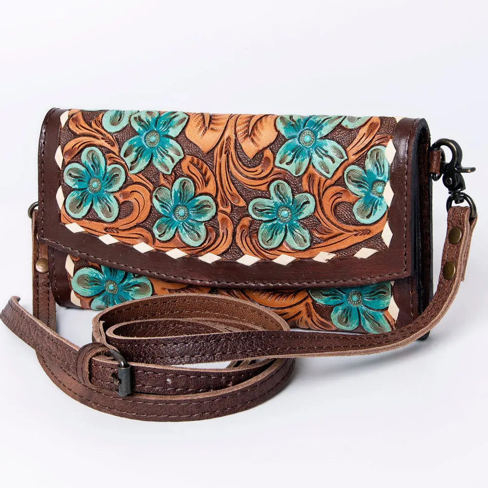 American Darling Wallet, Hand Tooled Genuine Vegetable-Tanned Leather, Western Handcrafted Tooled Crossbody Wallet For Women 1