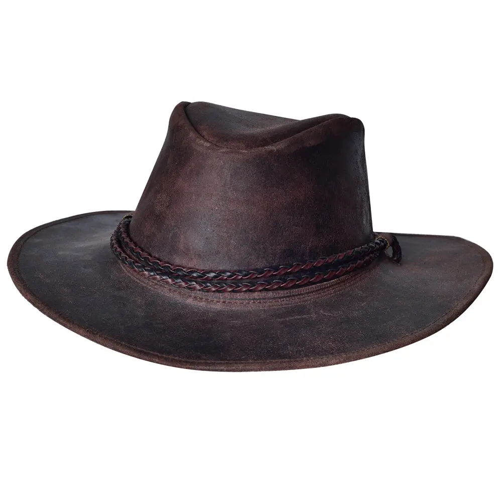 Hilason Crazy Horse Cow Leather Cowboy Hat Chocolate Brown 1