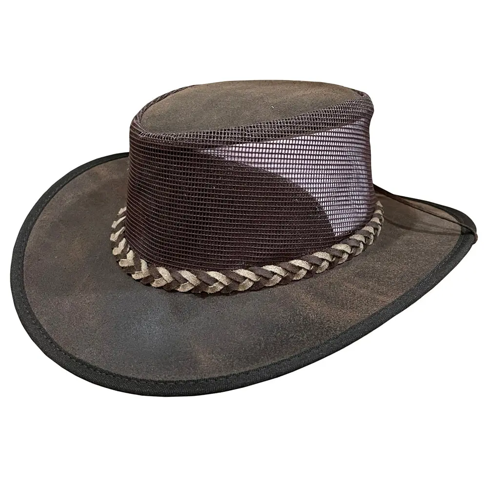Crazy Horse Cow Suede With Mesh Chocolate Brown Cowboy Hat Hilason 1