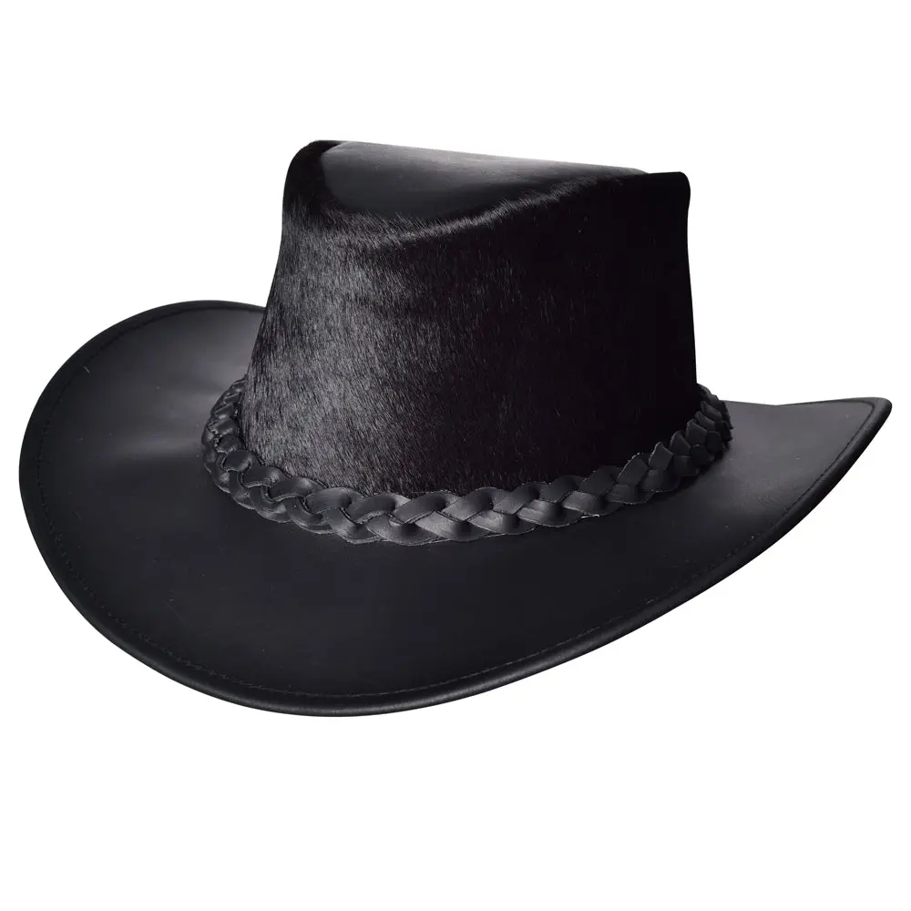 Hilason Cow Leather Laminated Cowboy Hat Black 1