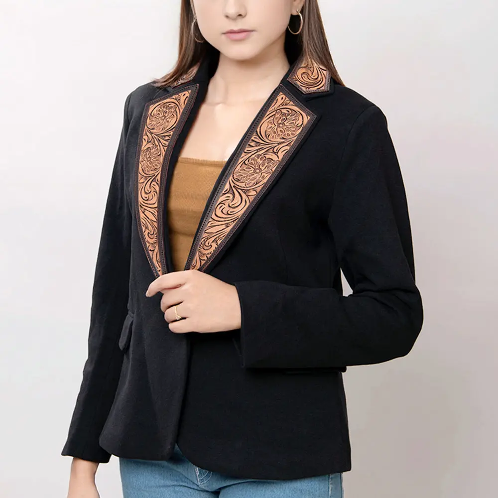 American Darling Genuine Leather Hand Tooled Carved Women Blazer Dress Jacket | Vintage 1