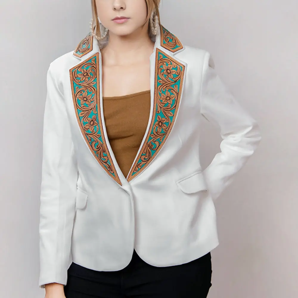 American Darling Genuine Leather Hand Tooled Carved Women Blazer Dress Jacket | Vintage 1