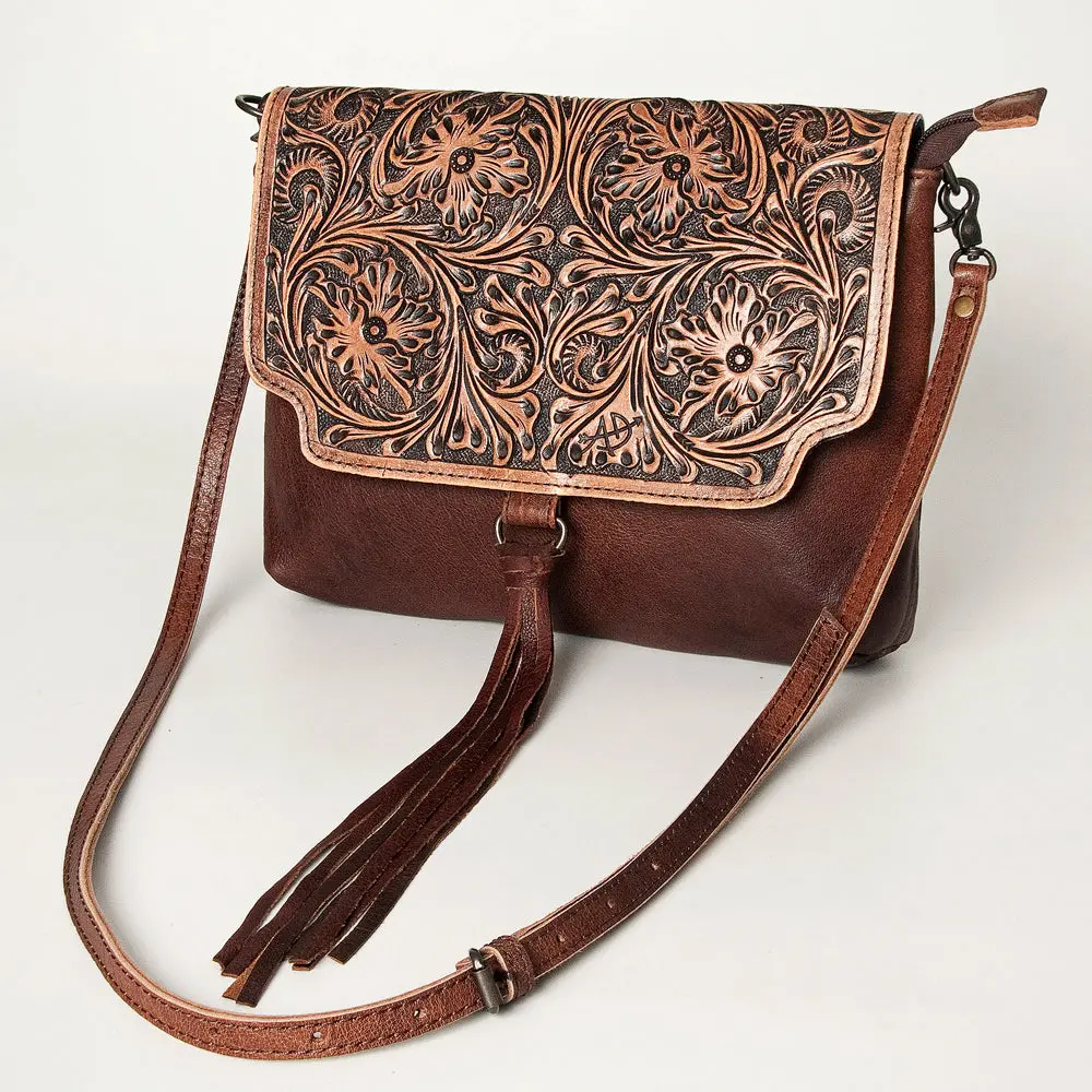 American Darling Small Cross Body Bag Western Hand Tooled Floral Genuine Leather Purse With Tassels And Ykk Zipper 1